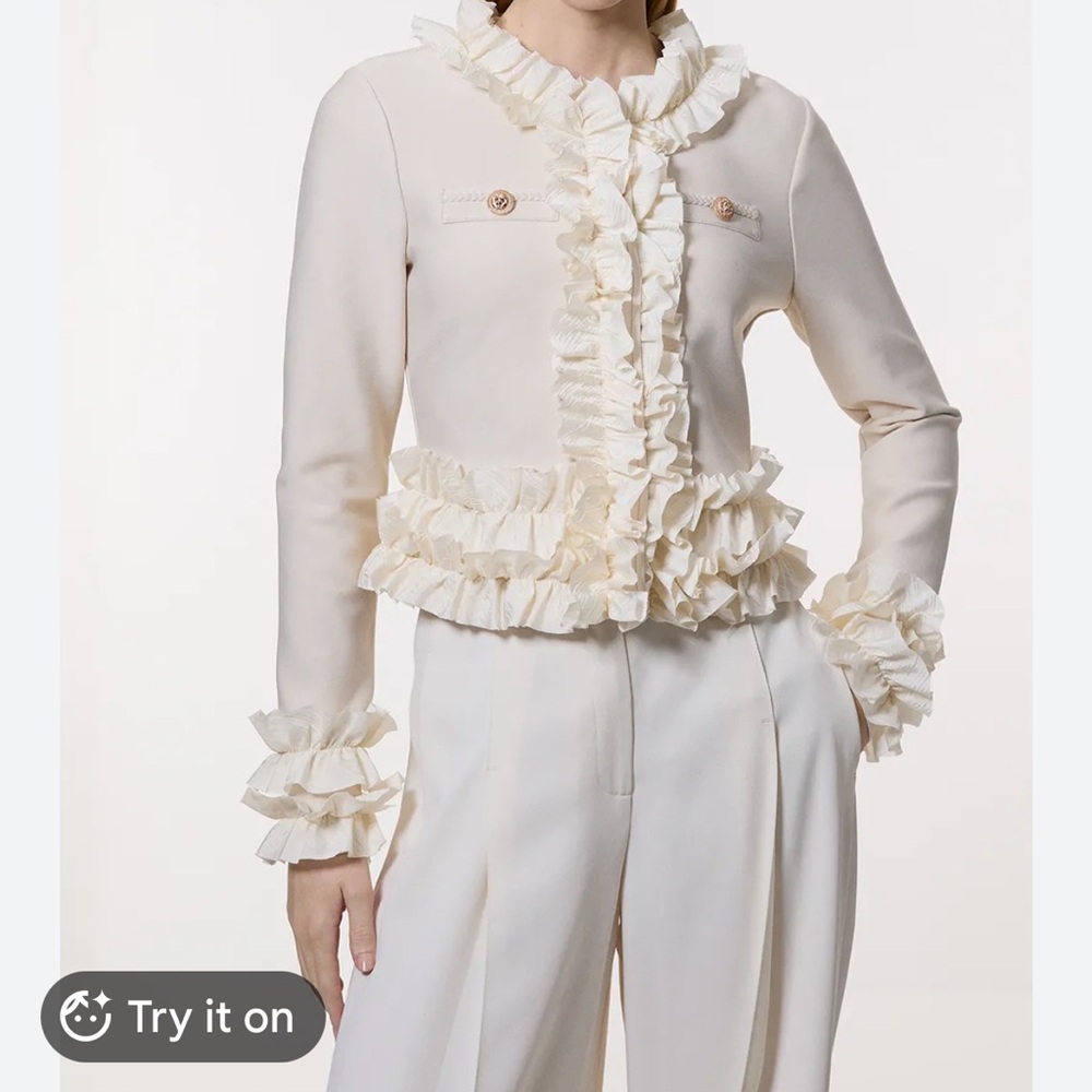 Karen Millen Cream Ruffled Blazer Jacket